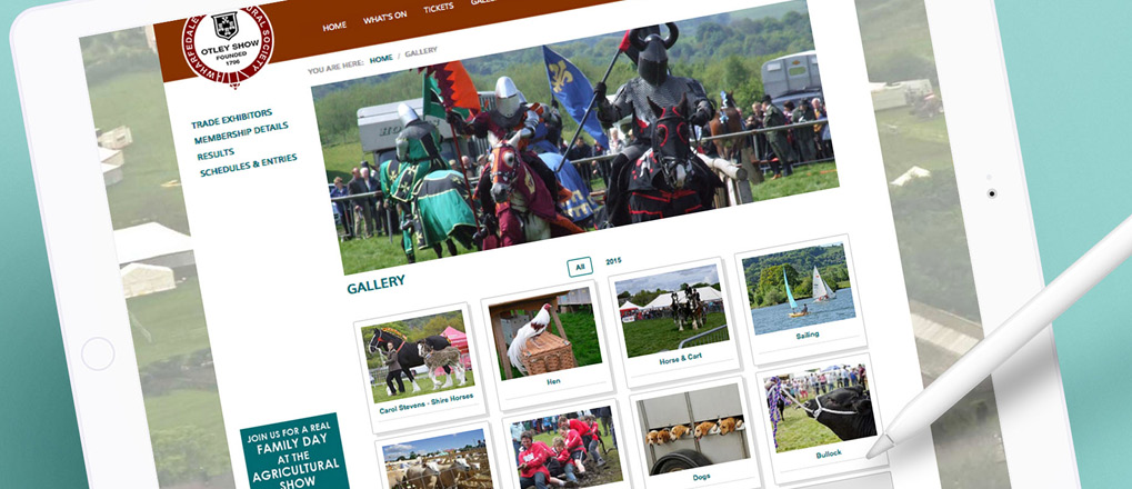 Otley Show website gallery displayed on tablet