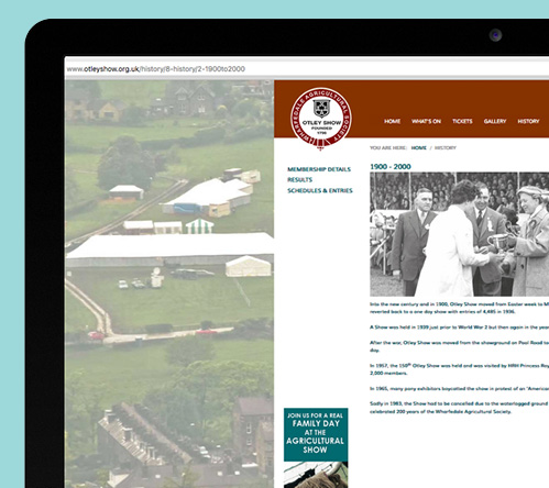 Otley Show new website history page displayed on mac