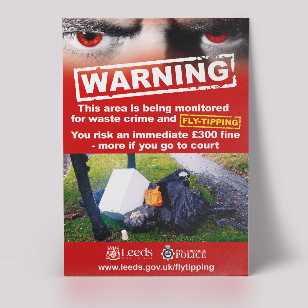 Leeds City Council Fly Tipping Lamp Post Signage